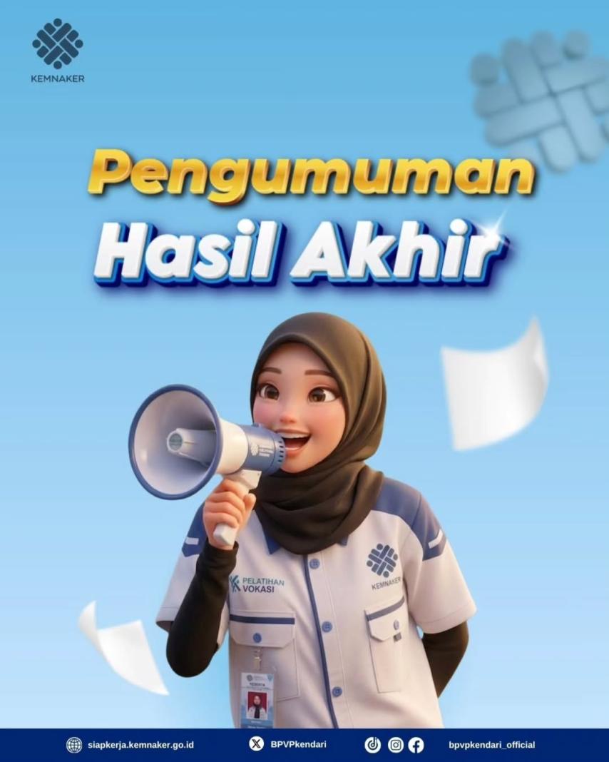 PENGUMUMAN HASIL AKHIR PELATIHAN VOKASI NASIONAL BATCH I